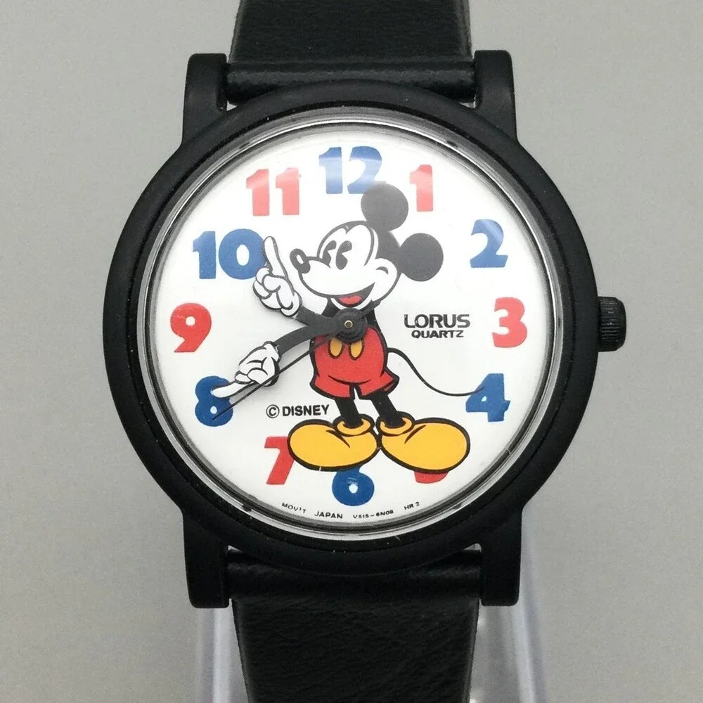 Lorus Unisex Watch 31mm Mickey Mouse V515-6B20 Black Leather Disney New Battery